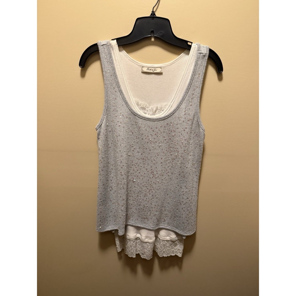 Sequin Tank Top With White Lace Under Shirt Y2K Size Medium